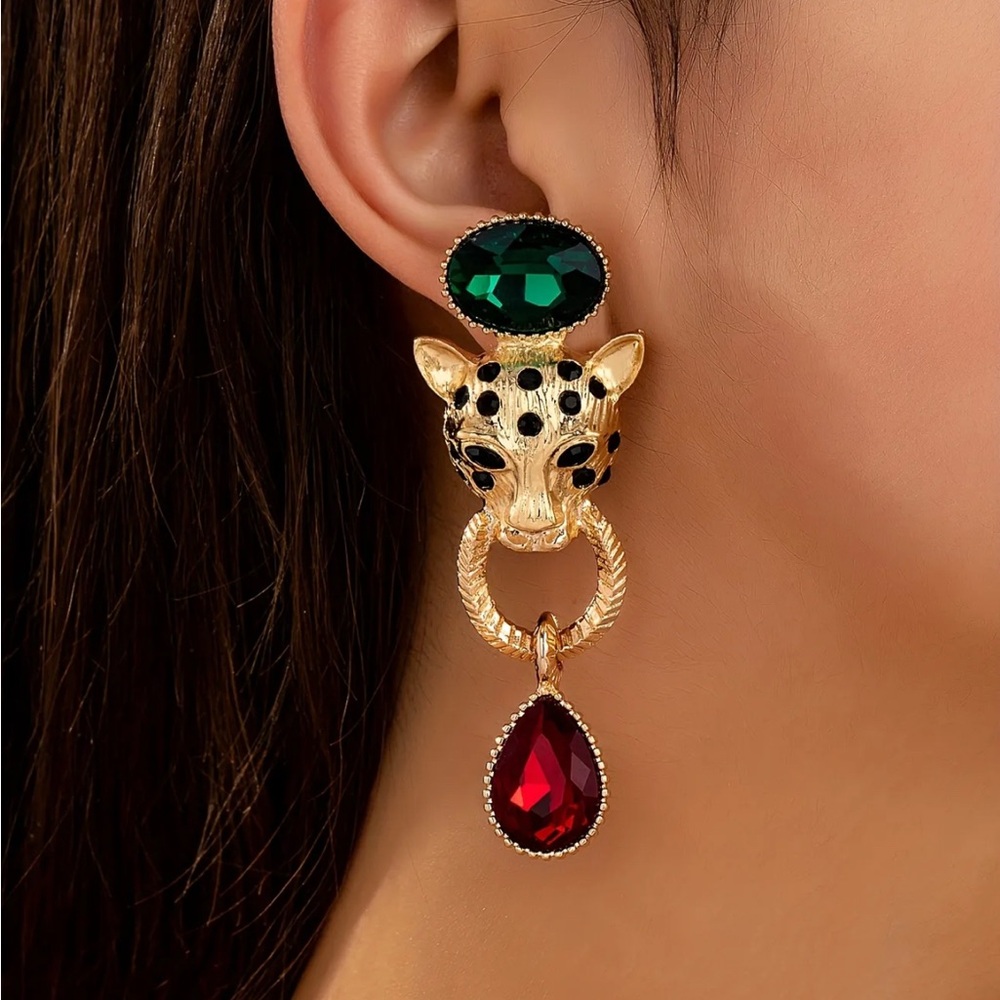 CHIC Goddess Lioness Gold Egyptian Statement Earrings Drop Dangle